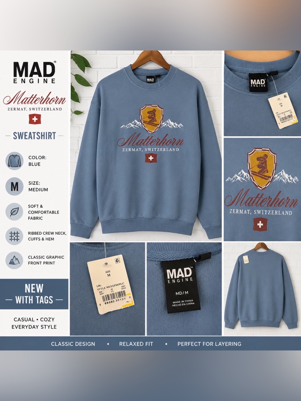 MAD Engine Matterhorn Zermatt Switzerland Graphic Sweatshirt NWT M